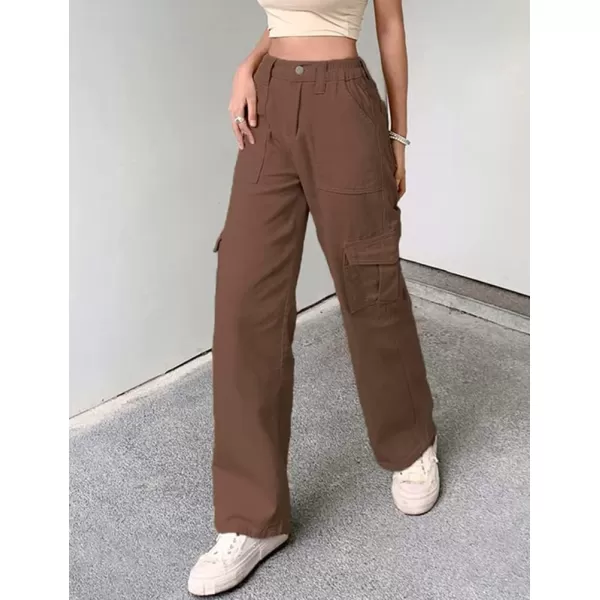 IDEALSANXUNCargo Jeans for Women High Waisted Trendy Casual Streetwear Baggy Cargo Pants Boyfriend Straight Leg Y2K JeansBrown