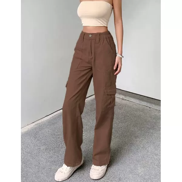 IDEALSANXUNCargo Jeans for Women High Waisted Trendy Casual Streetwear Baggy Cargo Pants Boyfriend Straight Leg Y2K JeansBrown