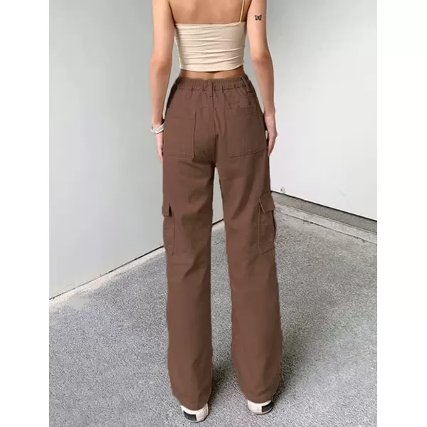 IDEALSANXUNCargo Jeans for Women High Waisted Trendy Casual Streetwear Baggy Cargo Pants Boyfriend Straight Leg Y2K JeansBrown