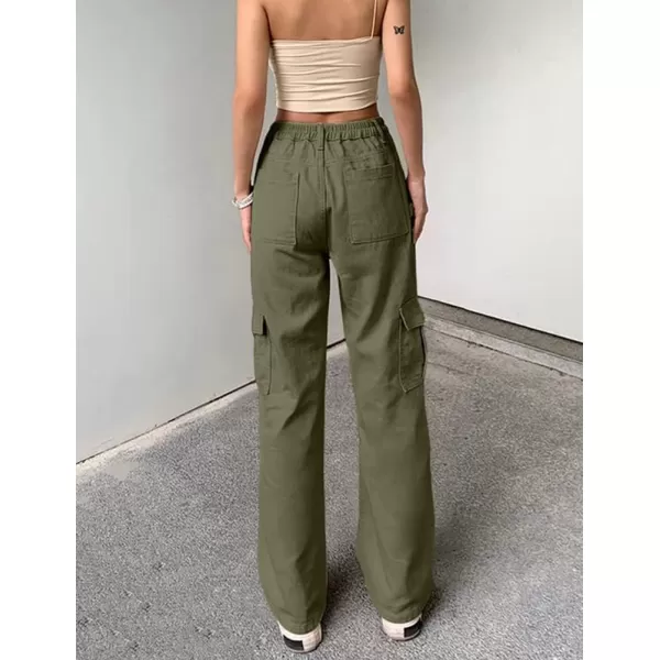 IDEALSANXUNCargo Jeans for Women High Waisted Trendy Casual Streetwear Baggy Cargo Pants Boyfriend Straight Leg Y2K JeansGreen