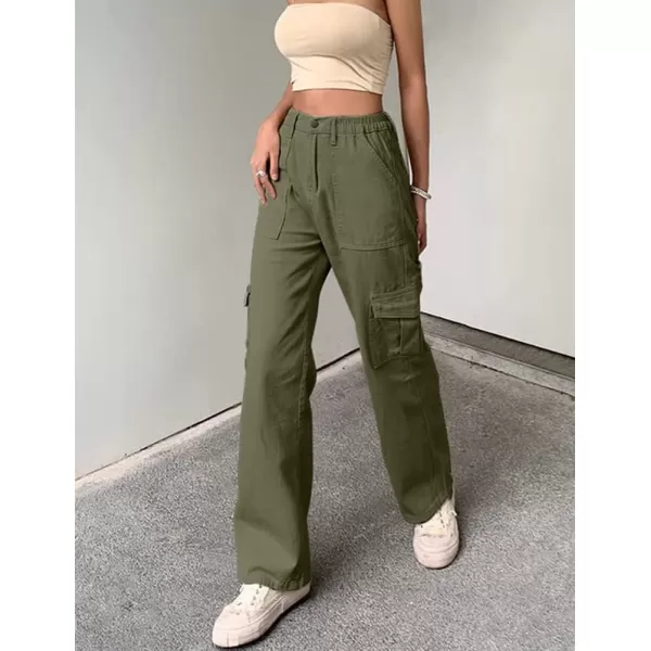 IDEALSANXUNCargo Jeans for Women High Waisted Trendy Casual Streetwear Baggy Cargo Pants Boyfriend Straight Leg Y2K JeansGreen