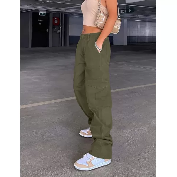 IDEALSANXUNCargo Jeans for Women High Waisted Trendy Casual Streetwear Baggy Cargo Pants Boyfriend Straight Leg Y2K JeansGreen