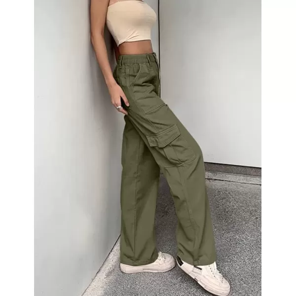 IDEALSANXUNCargo Jeans for Women High Waisted Trendy Casual Streetwear Baggy Cargo Pants Boyfriend Straight Leg Y2K JeansGreen