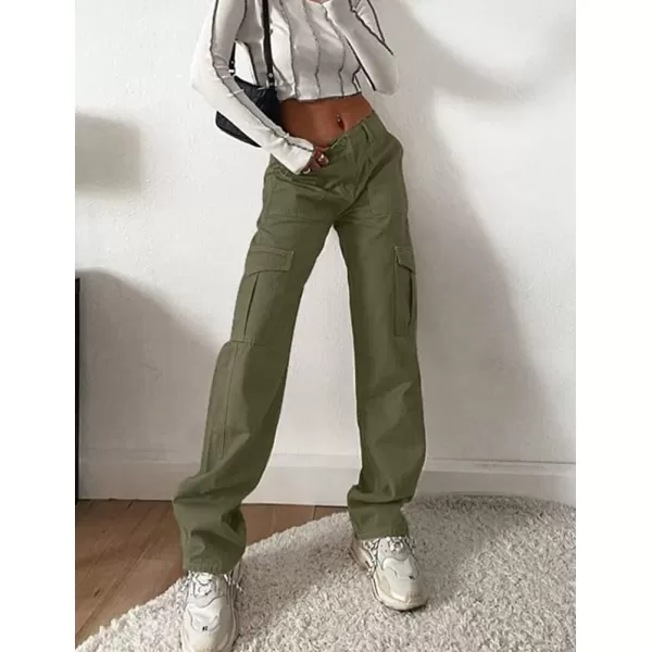 IDEALSANXUNCargo Jeans for Women High Waisted Trendy Casual Streetwear Baggy Cargo Pants Boyfriend Straight Leg Y2K JeansGreen