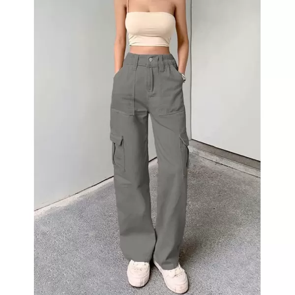 IDEALSANXUNCargo Jeans for Women High Waisted Trendy Casual Streetwear Baggy Cargo Pants Boyfriend Straight Leg Y2K JeansGrey