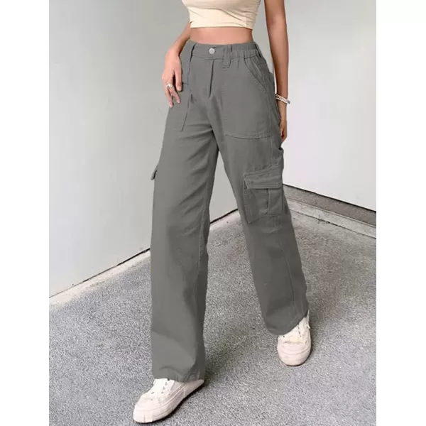 IDEALSANXUNCargo Jeans for Women High Waisted Trendy Casual Streetwear Baggy Cargo Pants Boyfriend Straight Leg Y2K JeansGrey