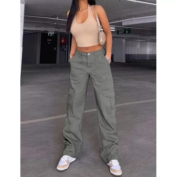 IDEALSANXUNCargo Jeans for Women High Waisted Trendy Casual Streetwear Baggy Cargo Pants Boyfriend Straight Leg Y2K JeansGrey