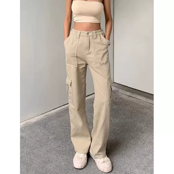 IDEALSANXUNCargo Jeans for Women High Waisted Trendy Casual Streetwear Baggy Cargo Pants Boyfriend Straight Leg Y2K JeansKhaki