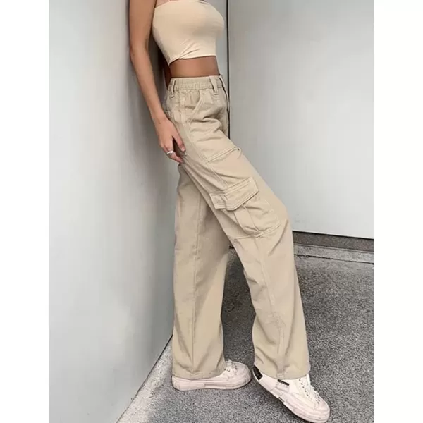 IDEALSANXUNCargo Jeans for Women High Waisted Trendy Casual Streetwear Baggy Cargo Pants Boyfriend Straight Leg Y2K JeansKhaki