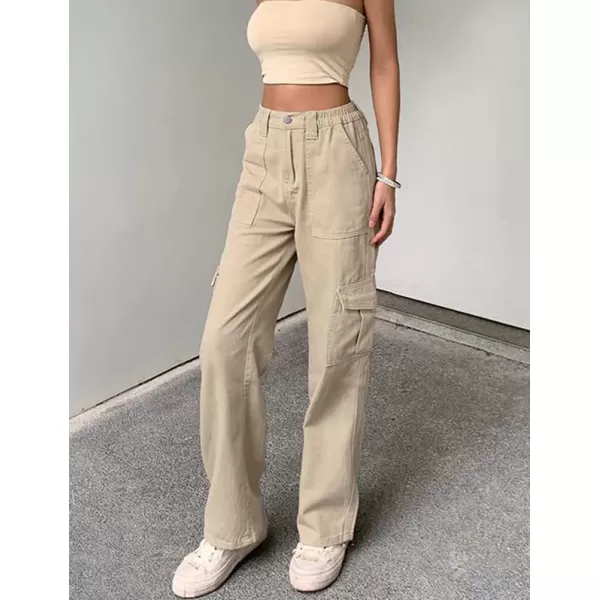 IDEALSANXUNCargo Jeans for Women High Waisted Trendy Casual Streetwear Baggy Cargo Pants Boyfriend Straight Leg Y2K JeansKhaki