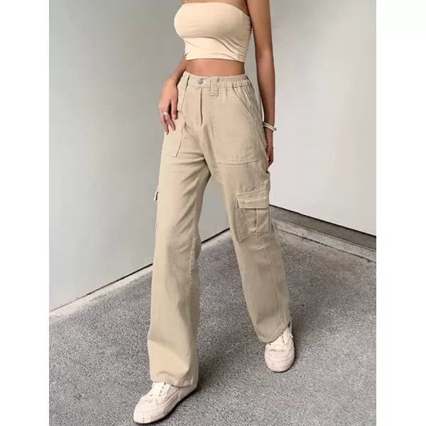 IDEALSANXUNCargo Jeans for Women High Waisted Trendy Casual Streetwear Baggy Cargo Pants Boyfriend Straight Leg Y2K JeansKhaki