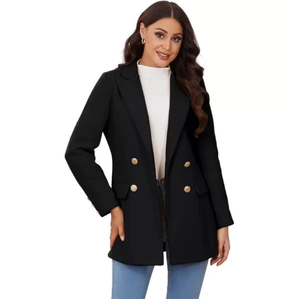 IDEALSANXUN 2023 Womens Wool Coat Double Breasted Trench Coat Fall Winter ClothesBlack