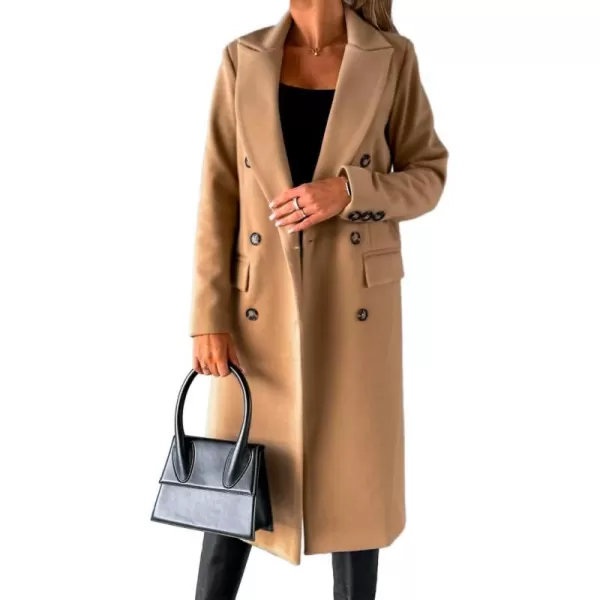 IDEALSANXUN 2023 Womens Wool Coat Double Breasted Trench Coat Fall Winter ClothesCamel