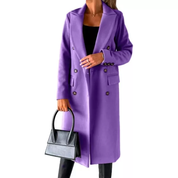 IDEALSANXUN 2023 Womens Wool Coat Double Breasted Trench Coat Fall Winter ClothesPurple