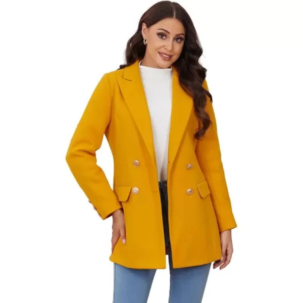 IDEALSANXUN 2023 Womens Wool Coat Double Breasted Trench Coat Fall Winter ClothesYellow