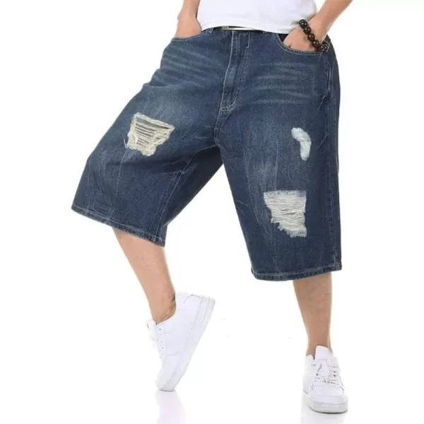 IDEALSANXUN Baggy Jean Shorts for Men Jorts Casual Loose Fit Long Denim ShortsRipped Blue