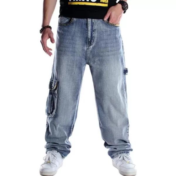 IDEALSANXUN Baggy Jeans Men Casual Embroidery Hip Hop Loose Fit Y2k JeansCargo Blue 101