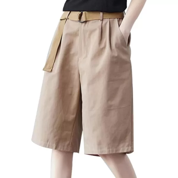 IDEALSANXUN Bermuda Shorts for Women Knee Length High Waist Casual Summer Shorts with Belt PocketsBrown