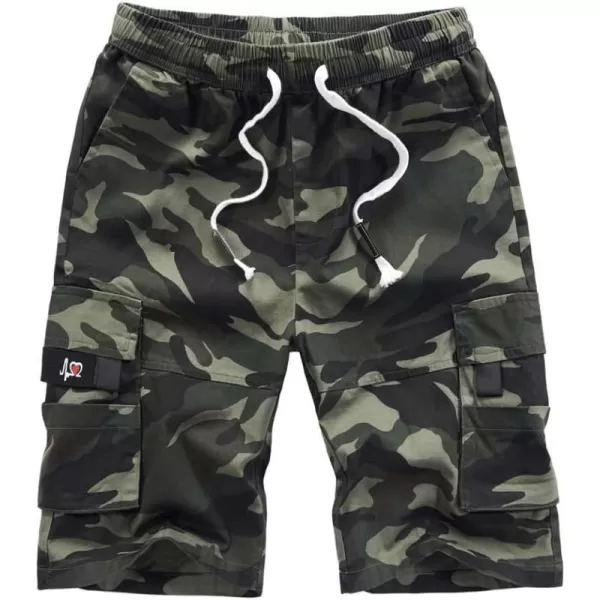 IDEALSANXUN Cargo Shorts for Mens Casual Elastic Waist Camo Cargo ShortsCamo