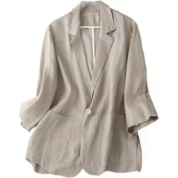 IDEALSANXUN Cotton Linen Blazer Women Suit Jackets for Work Business Casual Lightweight Jacket Lapel 34 Sleeve Tops1grey