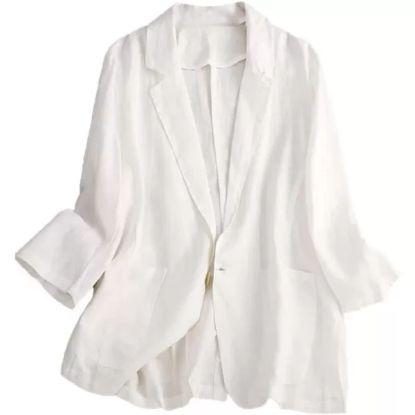 IDEALSANXUN Cotton Linen Blazer Women Suit Jackets for Work Business Casual Lightweight Jacket Lapel 34 Sleeve TopsWhite