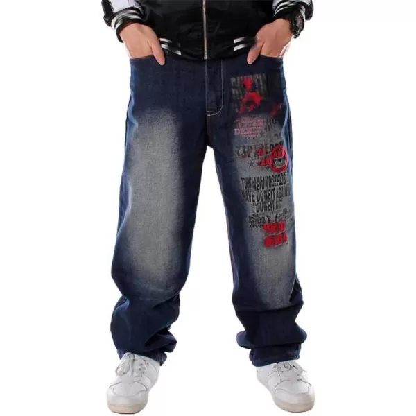 IDEALSANXUN Embroidery Hip Hop Jeans for Mens Casual Big Tall Loose Fit Jean Denim PantsBlue 6002