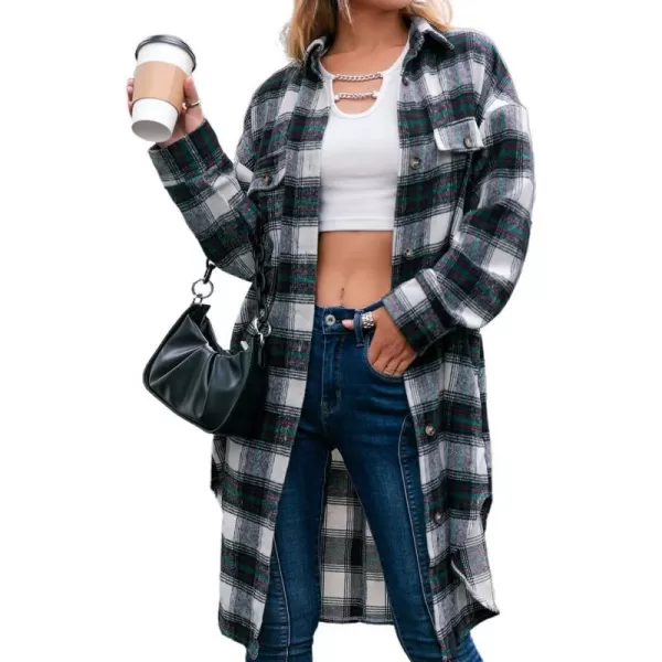 IDEALSANXUN Long Button Down Shirt Jackets for Womens Casual Oversized Flannels Plaid Shacket CoatsGreen