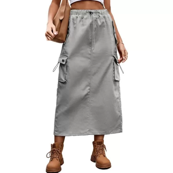 IDEALSANXUN Long Cargo Skirts for Women Fashion 2023 High Waisted Slit Jean Denim Maxi Skirt Y2kGrey