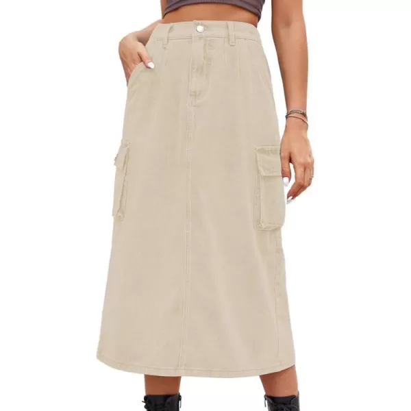 IDEALSANXUN Long Cargo Skirts for Women Trendy 2023 Elastic High Waisted Midi Denim Jean Skirt Y2KKhaki