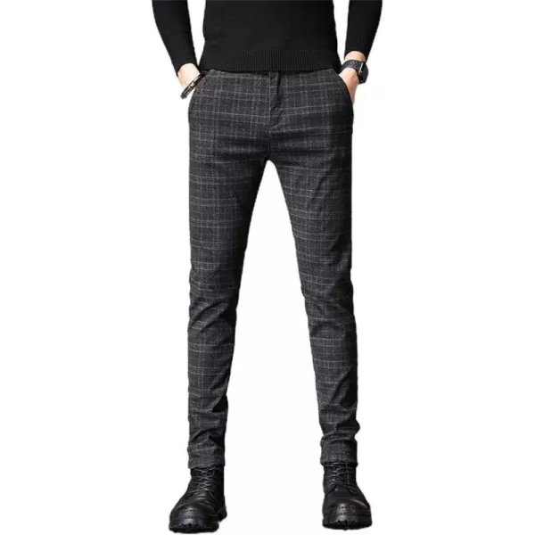 IDEALSANXUN Men Dress Plaid Pants Chino Casual Slim Fit Skinny Stretch PantsBlack