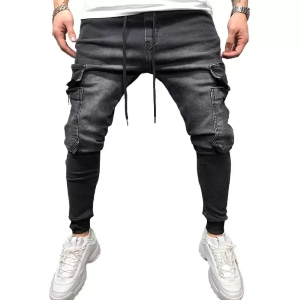 IDEALSANXUN Mens Cargo Slim Fit Skinny Stretch Jeans Denim Pants with DrawstringBlack