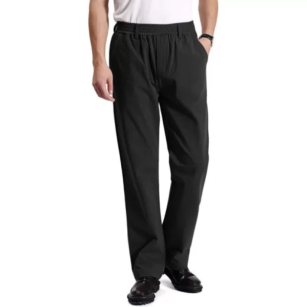 IDEALSANXUN Mens Casual Elastic Waist Twill PantsBlack