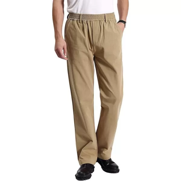 IDEALSANXUN Mens Casual Elastic Waist Twill PantsDark Khaki