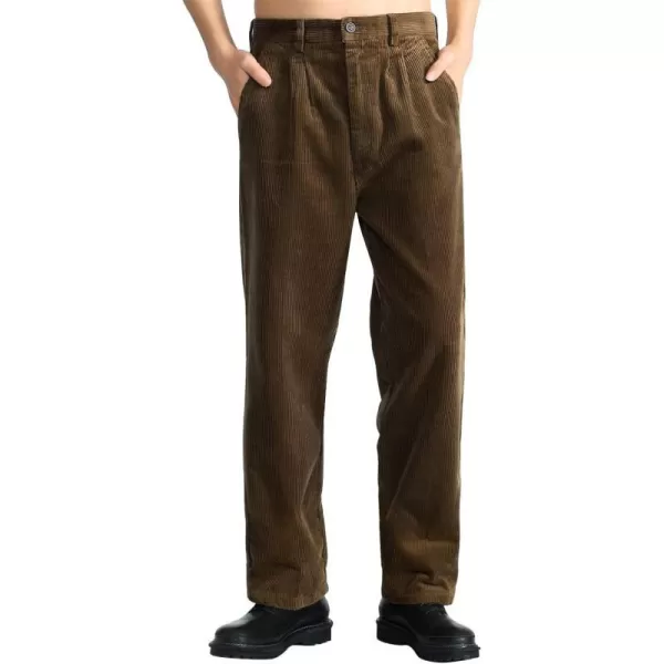 IDEALSANXUN Mens Corduroy Pants Fall Winter Casual Pleated Pants1brown