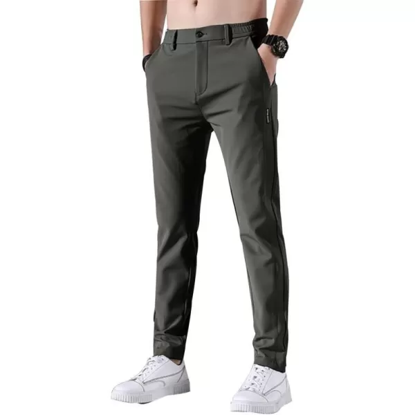 IDEALSANXUN Mens Dress Pants Slim Fit Flat Front Chino Pants with Elastic WaistArmy Green