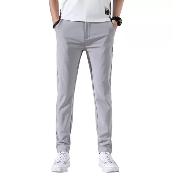 IDEALSANXUN Mens Dress Pants Slim Fit Flat Front Chino Pants with Elastic WaistLight Grey