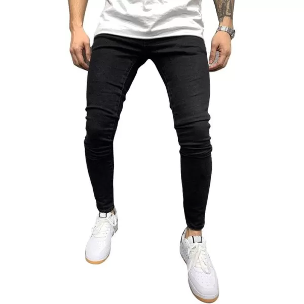 IDEALSANXUN Mens Ripped Biker Jeans Stretch Skinny Jeans Denim PantsBlack 011