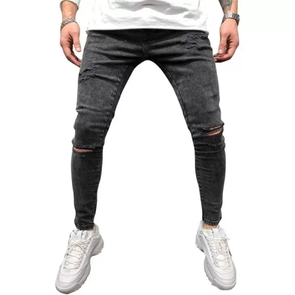 IDEALSANXUN Mens Ripped Biker Jeans Stretch Skinny Jeans Denim PantsBlack 8816