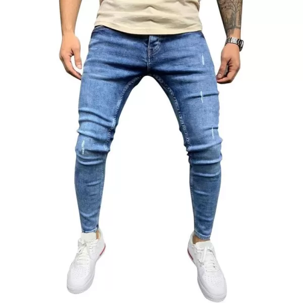 IDEALSANXUN Mens Ripped Biker Jeans Stretch Skinny Jeans Denim PantsBlue