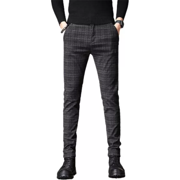 IDEALSANXUN Mens Stretch Slim Fit Plaid PantsBlack