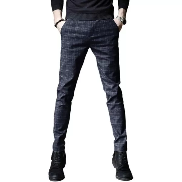 IDEALSANXUN Mens Stretch Slim Fit Plaid PantsBlue