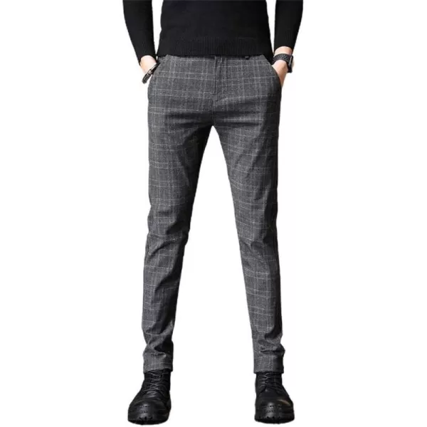 IDEALSANXUN Mens Stretch Slim Fit Plaid PantsGrey