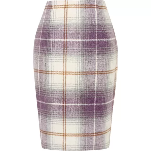 IDEALSANXUN Midi Plaid Skirts for Women 2023 Fall Winter Knee Length Pencil Wool Skirt with SlitPurple