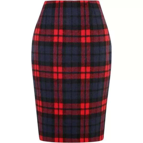 IDEALSANXUN Midi Plaid Skirts for Women 2023 Fall Winter Knee Length Pencil Wool Skirt with SlitRed