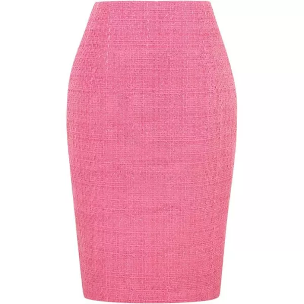 IDEALSANXUN Midi Plaid Skirts for Women 2023 Fall Winter Knee Length Pencil Wool Skirt with SlitTweed Pink