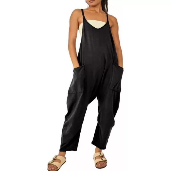 IDEALSANXUN Sleeveless Jumpsuits for Women Casual Cotton Overalls Rompers 20232black