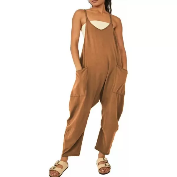 IDEALSANXUN Sleeveless Jumpsuits for Women Casual Cotton Overalls Rompers 2023Brown 01