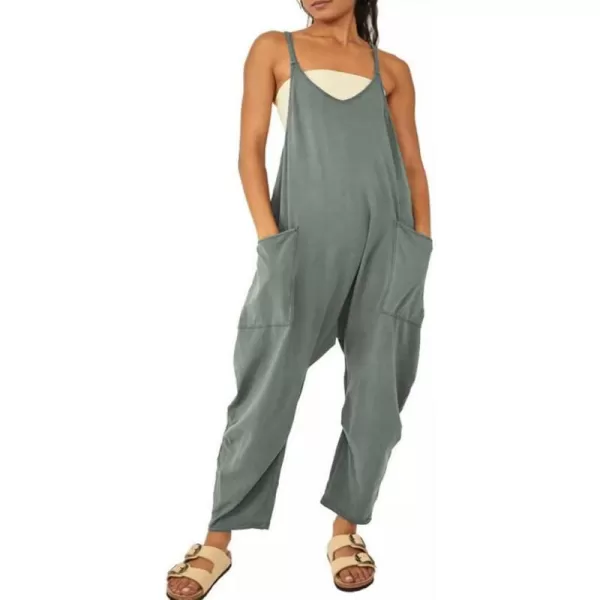 IDEALSANXUN Sleeveless Jumpsuits for Women Casual Cotton Overalls Rompers 2023Green