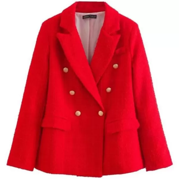 IDEALSANXUN Tweed Blazers for Women Business Casual 2023 Fall Winter Suit JacketRed