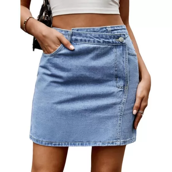 IDEALSANXUN Womens Bodycon Denim Mini Skirt 2023 Fall Winter High Waisted Wrap Short Jean SkirtBlue